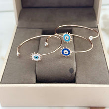 Gold Open Bangle Evil Eye Bracelet - A Sunny Talisman for the Perfect Birthday Gift