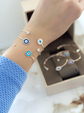 Gold Open Bangle Evil Eye Bracelet - A Sunny Talisman for the Perfect Birthday Gift