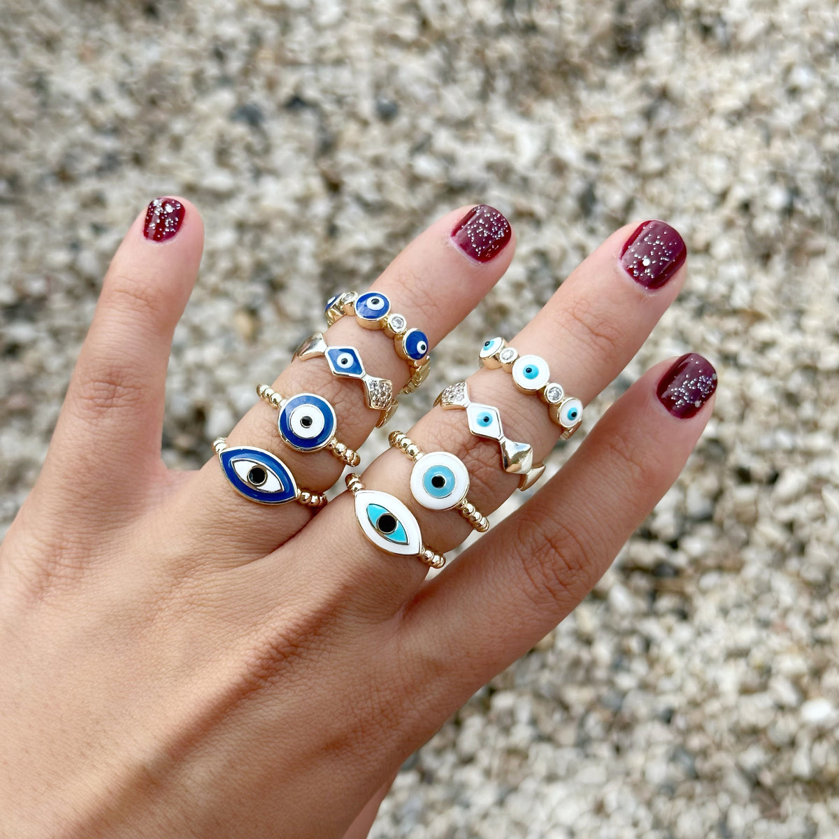 Gold Dainty Evil Eye Ring, Adjustable Greek Evil Eye Jewelry Ring