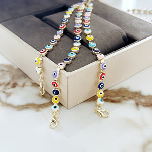 Rainbow Evil Eye Bracelet - Gold Link Chain Bracelet