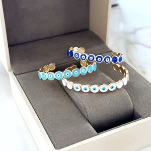 18K Gold Cuff Bracelet, Blue Evil Eye Bracelet, Bracelet Gift for Women, Greek Evil Eye