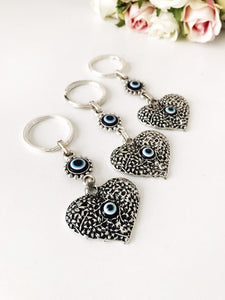 Silver evil eye heart keychain - Evileyefavor