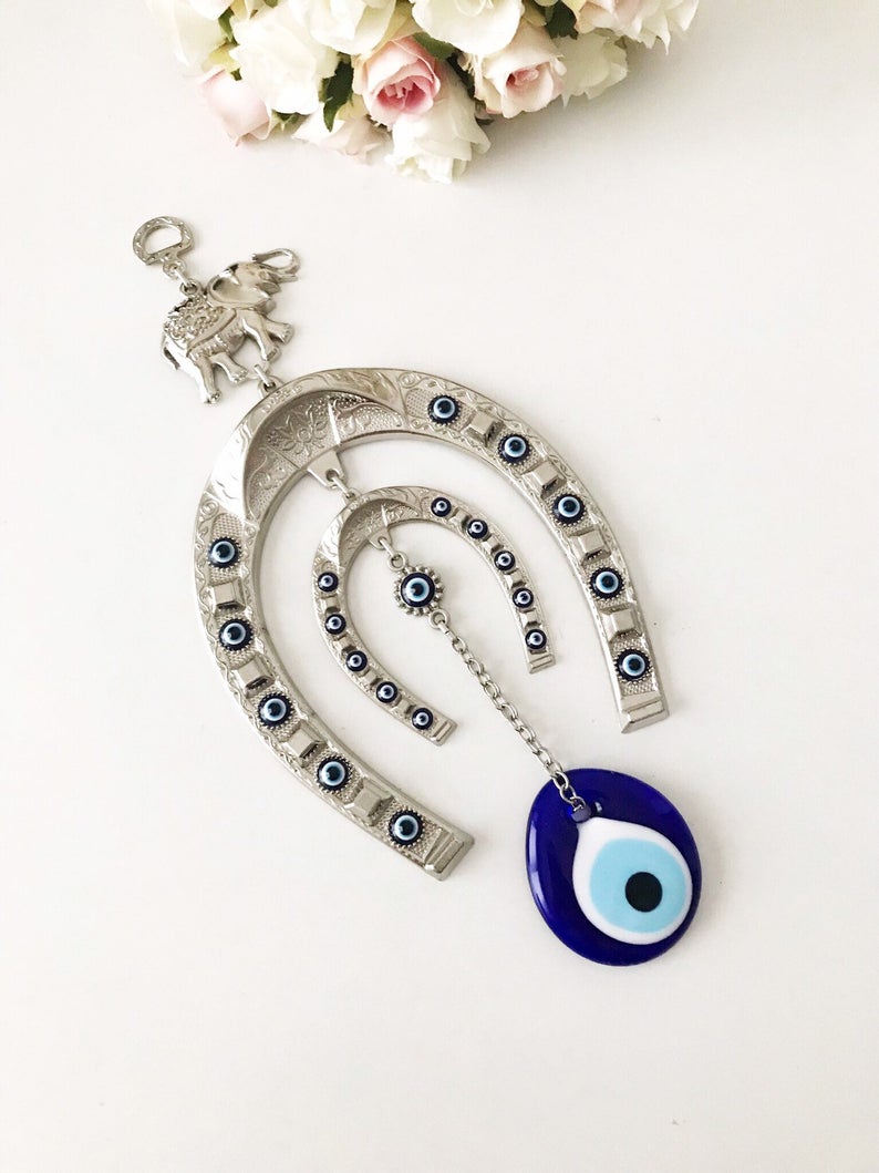 Evileyefavor Lucky Owl Keychain with Evil Eye Protection Blue