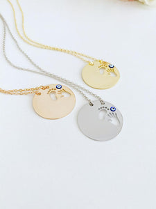 New Baby Necklace, Evil Eye Necklace, Foot Hand print, New Mom Necklace