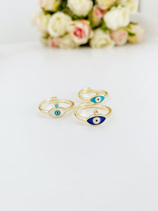 Tiny Evil Eye Ring, Gold Rings, Adjustable Ring, Minimalit Evil Eye Ring