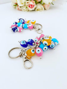 Rainbow Evil Eye Keychain, Evil Eye Key Chain, Resin Evil Eye Beads