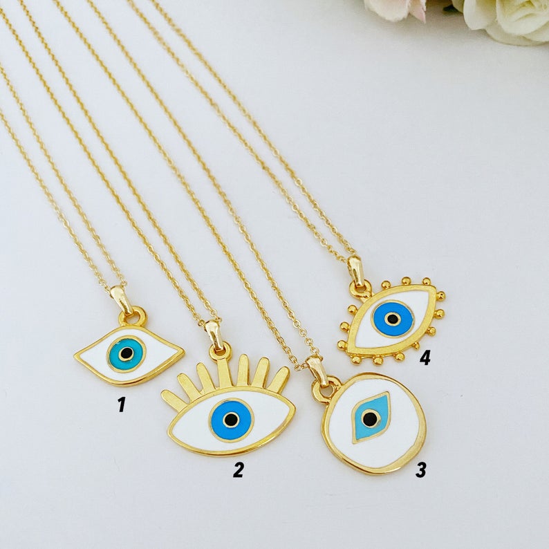 PANGDUO Evil Eye Charms for Jewelry Making,6 Colors Transparency Ink Round Gold Plated Alloy Charms for Bracelets Necklace Earrings Keychains DIY