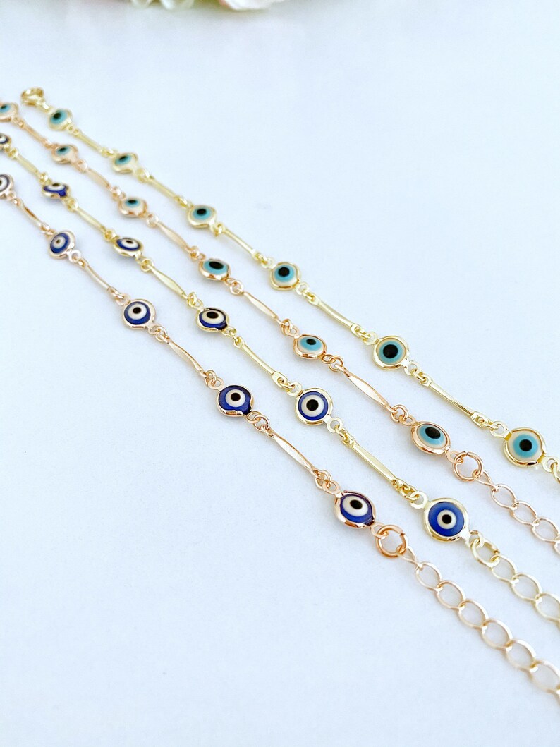 Braccialetto A Catena In Argento Sterling 925 Con Occhio Di Allah (Evil Eye) Blu - Lunghezza 7,5 Pollici