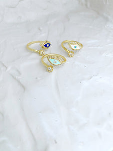 Boho Evil Eye Ring, Adjustable Gold Ring, Minimalist Jewelry, Healing Jewelry