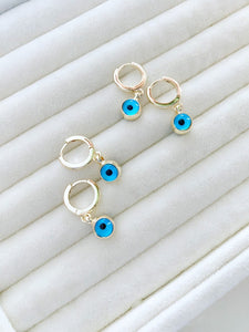 Gold Evil Eye Hoop Earrings, Blue Evil Eye Bead Earrings, Gold Earrings