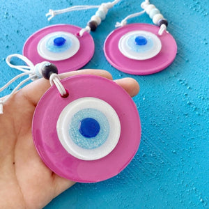 Pink Evil Eye Glass Bead, Greek Evil Eye Wall Hanging, Baptism Favors For Guests