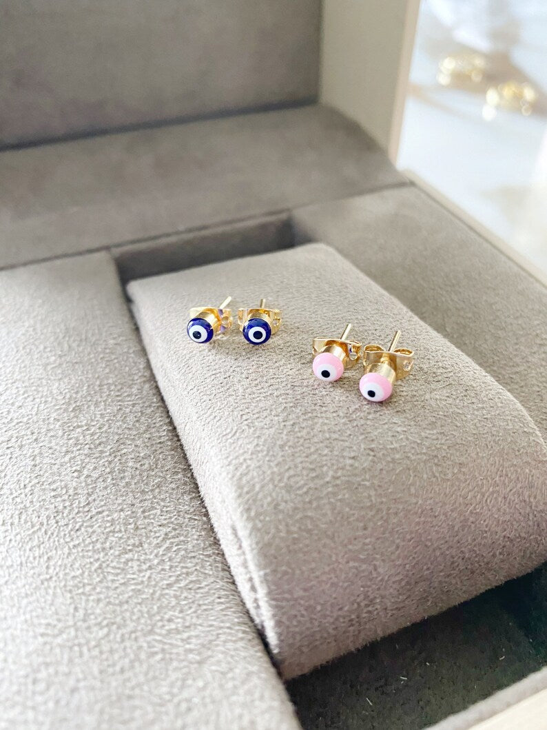Minimal Stud Earrings, Evil Eye Earrings, Tiny Stud Earrings, Gold