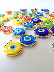 Evil eye beads 5 pcs, murano glass beads, evil eye charm for necklace, glass evil eye charms - Evileyefavor