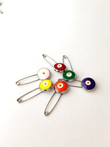 Baby gift, Lucky evil eye safety pin, protection for baby, silver plated evil eye pins - Evileyefavor
