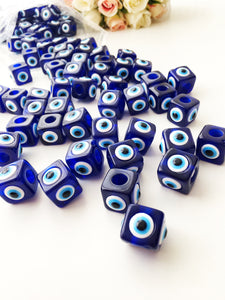 Blue evil eye glass beads | 5 pcs square evil eye beads | evil eye connector beads - Evileyefavor
