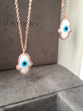 Hamsa necklace, evil eye bracelet, rose gold hamsa hand necklace, mother of pearl - Evileyefavor