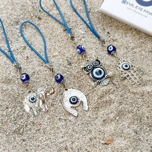 Evil Eye Car Charm Amulet, Silver Rear Mirror Car Charm