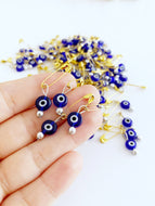 Gold Evil Eye Safety Pins, 50 pcs, Blue Glass Evil eye, Bulk Favor