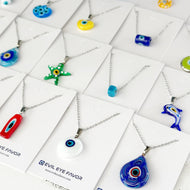 Murano Glass Evil Eye Necklace, Birthday Gift for Her, Silver Necklace - Evileyefavor