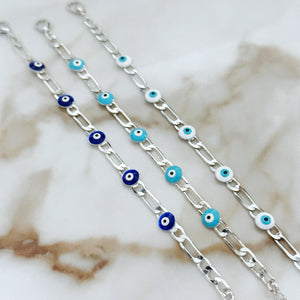 Silver Evil Eye Bracelet, Gift for Her, Greek Evil Eye Jewelry, Dainty Bracelet