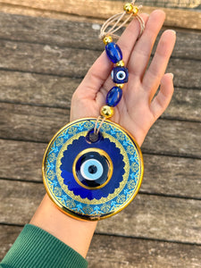 Evil Eye Wall Hanging, Glass Charm for Home Protection, Good Luck Decor