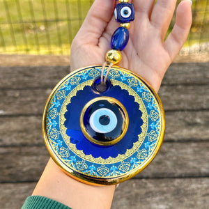 Evil Eye Wall Hanging, Glass Charm for Home Protection, Good Luck Decor