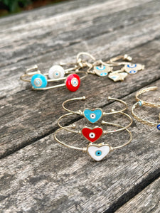 Gold Cuff Evil Eye Bracelet, Birthday Gift for Her, Heart Evil Eye Jewelry