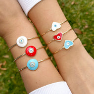 Gold Cuff Evil Eye Bracelet, Birthday Gift for Her, Heart Evil Eye Jewelry