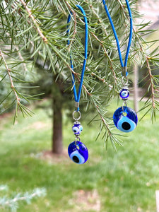 Evil Eye Car Charm Amulet, Glass Elastic Rear Mirror Charm