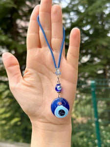 Evil Eye Car Charm Amulet, Glass Elastic Rear Mirror Charm