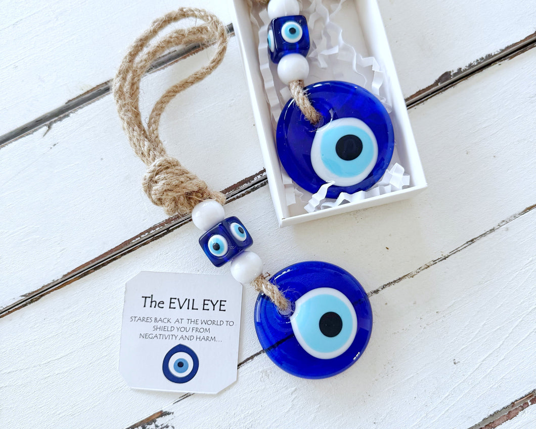 Blue Glass Evil Eye Wall Hanging, Unique New Home Gift, Home Protection