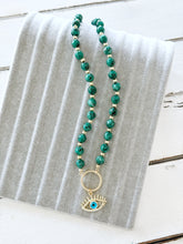 African Turquoise Beaded Necklace, Gold Evil Eye Necklace