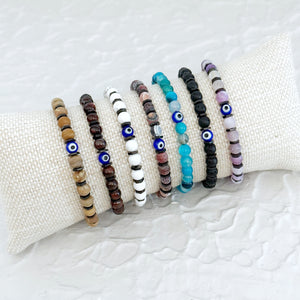 Unisex Evil Eye Bracelet, Adjustable Beaded Natural Stone Bracelet