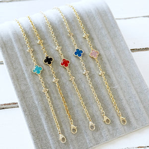 Gold Four Clover Bracelet, Birthstone Clover Crystal Bracelet