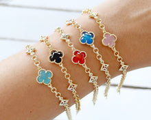 Gold Four Clover Bracelet, Birthstone Clover Crystal Bracelet