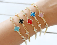 Gold Four Clover Bracelet, Birthstone Clover Crystal Bracelet - Evileyefavor