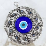 Turkish Large Glass Blue Evil Eye Elephant Wall Hanging, Protection Metal Charm
