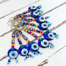 Blue Evil Eye Keychain, Glass Evil Eye Bag Charm, Good Luck Keyring