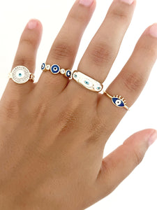 Gold Evil Eye Ring, Adjustable Stackable Ring, Blue Evil Eye Jewelry