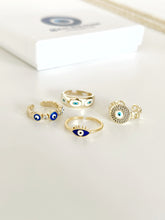 Gold Evil Eye Ring, Adjustable Stackable Ring, Blue Evil Eye Jewelry