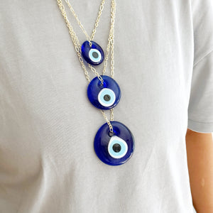 Turkish Nazar Amulet Glass Evil Eye Necklace, Big Evil Eye Pendant Necklace