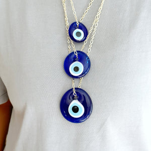 Turkish Nazar Amulet Glass Evil Eye Necklace, Big Evil Eye Pendant Necklace