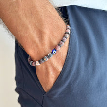 Unisex Evil Eye Bracelet, Adjustable Beaded Natural Stone Bracelet