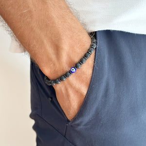 Unisex Evil Eye Bracelet, Adjustable Beaded Natural Stone Bracelet