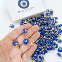 Glass Evil Eye Safety Pins, 20 pcs, Heart-shaped Pin, Bulk Favors