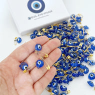 Glass Evil Eye Safety Pins, 20 pcs, Heart-shaped Pin, Bulk Favors