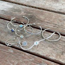 Silver Evil Eye Cuff Bracelet, Adjustable Greek Jewelry for Women