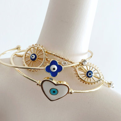 Gold Evil Eye Cuff Bracelet, Good Luck Bracelet, Birthday Gift