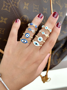 Gold Dainty Evil Eye Ring, Adjustable Greek Evil Eye Jewelry Ring, Rings for Women