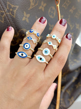 Gold Dainty Evil Eye Ring, Adjustable Greek Evil Eye Jewelry Ring, Rings for Women